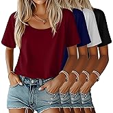Ficerd 4 Pack Women's Scoop Neck Loose Fit T Shirts Basic Casual Short Sleeve Tops Soft Layer Summer Tees