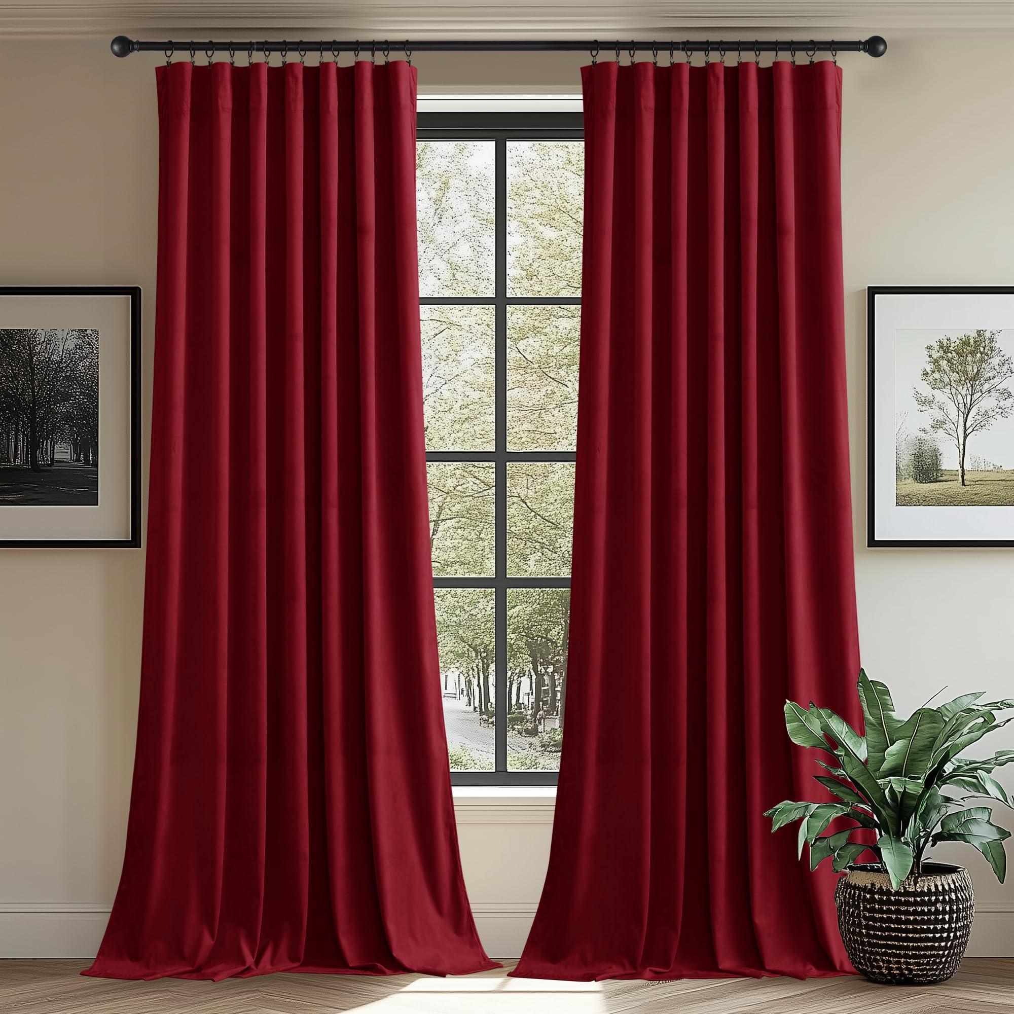 Photo 1 of StangH Christmas Velvet Curtains 96 inches Long Heavy-Duty Large Window Drapes Room Darkening Privacy Enhancing Panels for Home Theater/Film Room/Stage, Red, 62 x 96 inches, 2 Pcs
