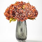 TOPIA Silk Fall Flowers Artificial Silk Dried Hydrangea Flowers Fall Hydrangeas Bouquet Autumn Florals Decorations for Office and Home(6 PCS) (Orange)