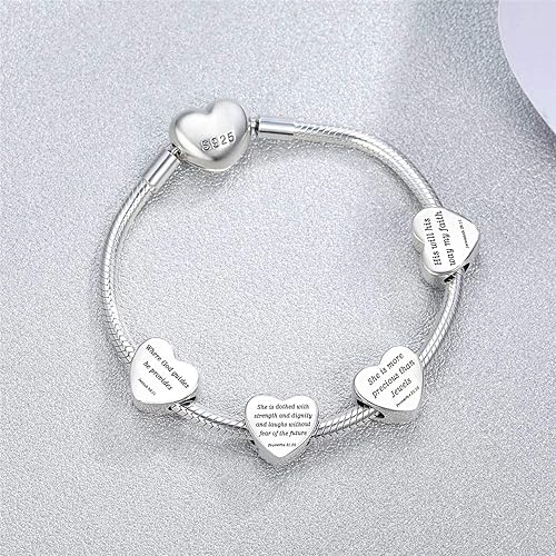 MUERDOU Heart Charm Fit Pandora Charms Bracelet Christian Bible - Technical View