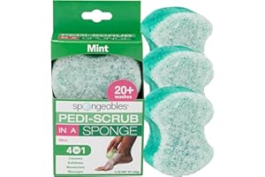 SPONGEABLES Spongables Pedi Scrub Foot Exfoliating 20+ Wash Sponge, Peppermint and Tea Tree, 3 Count