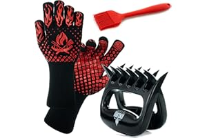 AMZ BBQ CLUB Smoker Accessories Grill Kit - 2 Grilling Gloves, Meat Shredder Claws, and Silicone Basting Brush - Perfect for Outdoor Cooking and Barbecue Enthusiasts - Premium Quality Materials