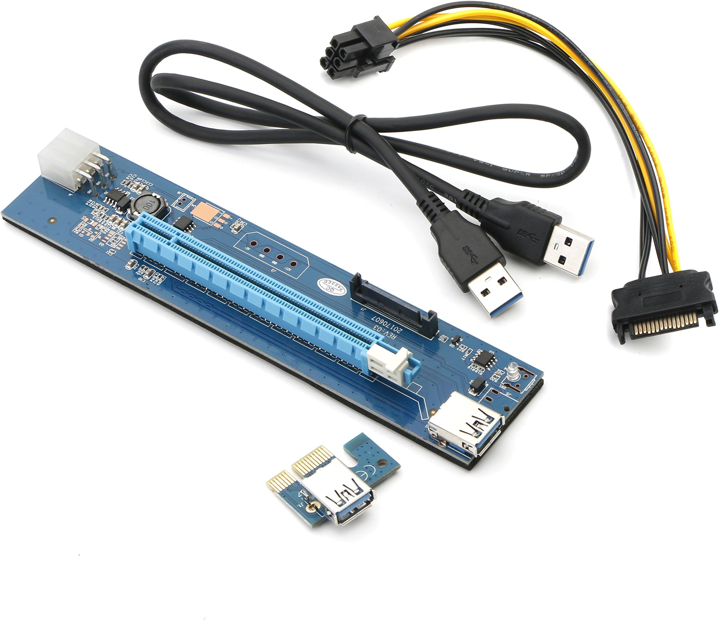 USB3.0 PCI-E PCI Express 1X to 16X Riser Card Adapter, 6Pin Slot Connector, with 6Pin Power Cable