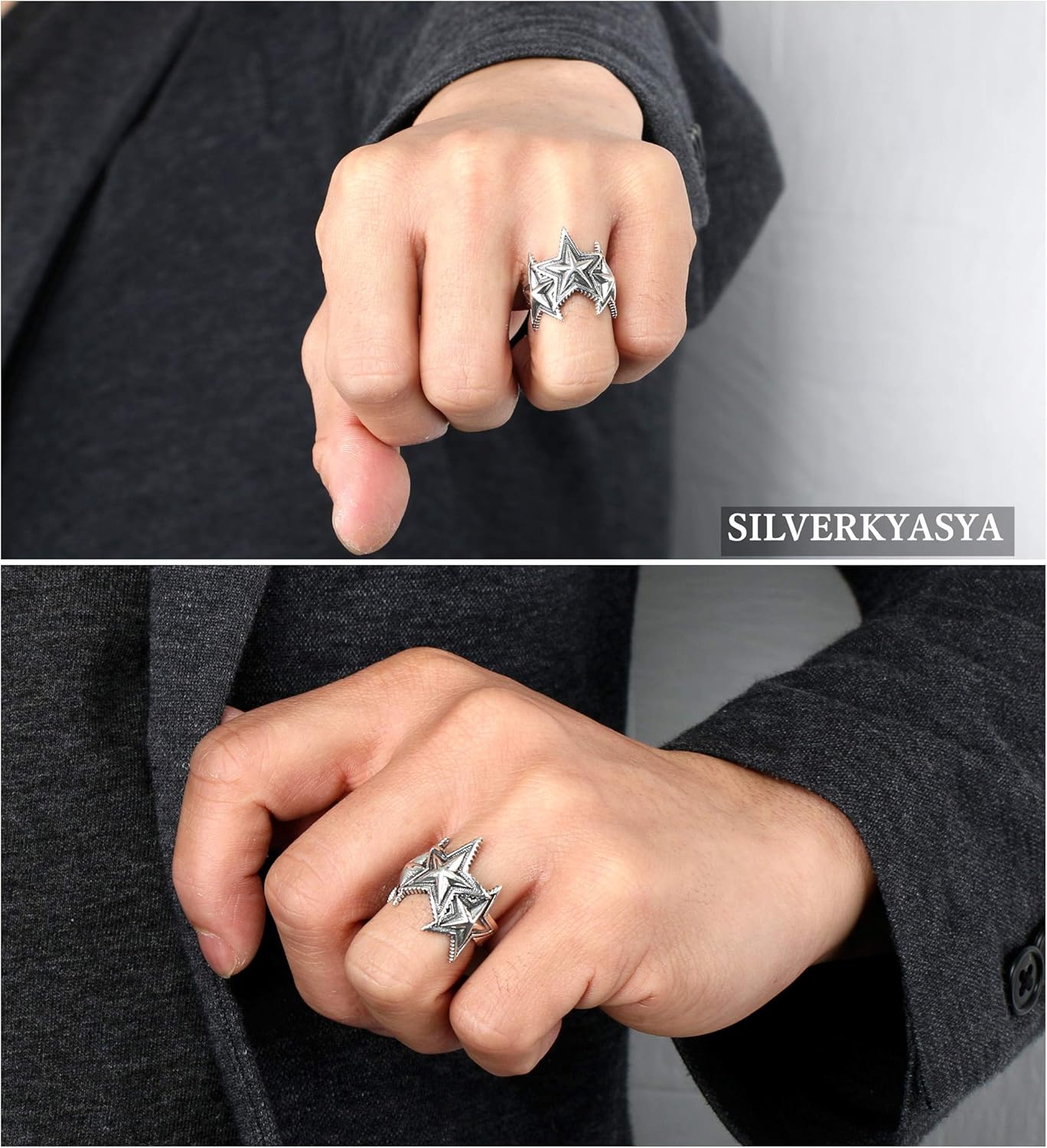 Amazon Silver Kyasya シルバー925素材 スターリング 星 指輪 スター 925 リング メンズ シルバーリング トリプルスターリング 925 リング 通販