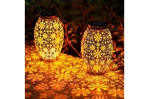 Solar Lanterns Outdoor Waterproof - 2 Pack OxyLED Hanging Solar Lights Outdoor, Decorative Retro Metal Lanterns with Handles 
