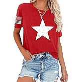 HQP American Flag Shirt Women 4th of July T-Shirt Patriotic Shirt Independence Day Stars Short Sleeve Tops