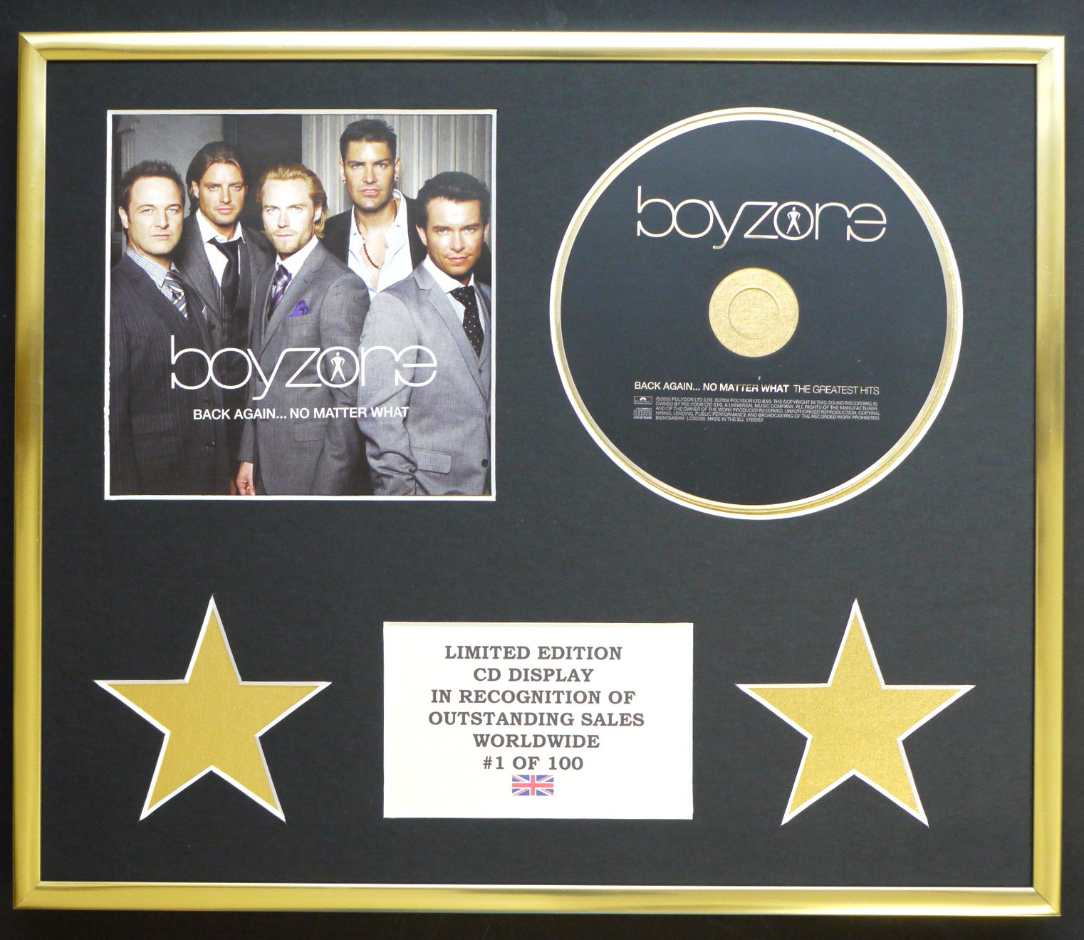 BOYZONE/CD DISPLAY/LIMITED EDITION/COA/BACK AGAIN.NO MATTER WHAT