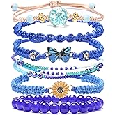 DS 6PCS String beads Charm Bracelets for Teen Girls Handmade Braided Rope Butterfly daisies Eternal flower Boho Surfer Bracelet for women Adjustable friendship Stretch birthday jewelry Gift Friends