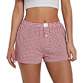 Women Y2k Plaid Elastic Waisted Gingham Pajama Shorts Boxers Lounge Sleep Bottoms