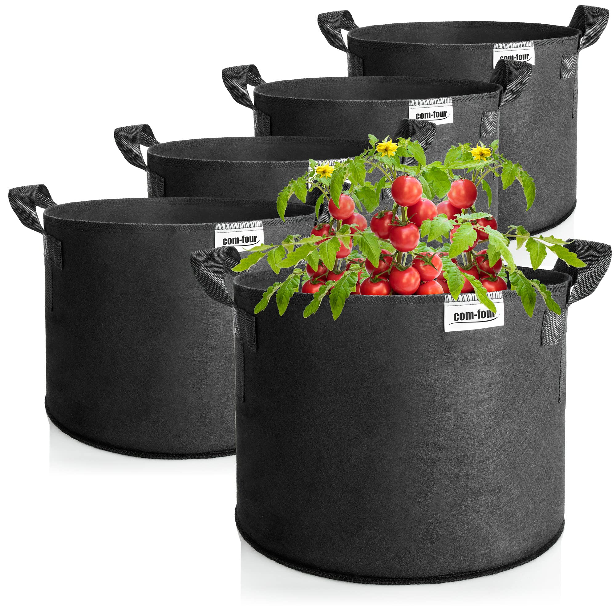 com-four® 5x Black Plant Bag - 53.3 cm x 42 cm - Outdoor - PLANTER - Bag - Potato, Tomato, Lettuce - 95 L - Polyester - Floor Standing - Drainage Hole