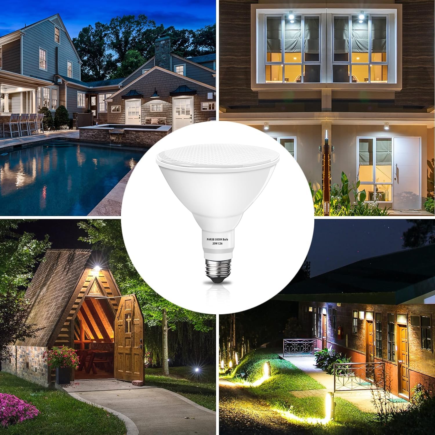Par38 led Flood Lights Outdoor Light Bulb 2 Pack,Dimmable 5000K Daylight 1800LM,20W Replace up to 200W,Outdoor Flood Light Bulbs for Backyard,Garage,Porch,Garden
