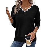 OFEEFAN Womens V Neck Sweaters Pullover Cozy Lightweight Sweaters Long Sleeve Tops Winter Clothing 2026