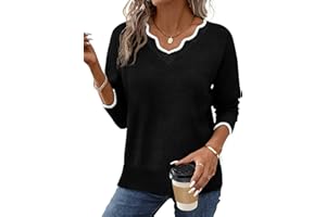 OFEEFAN Womens V Neck Sweaters Pullover Cozy Lightweight Sweaters Long Sleeve Tops Fall Outfits 2025