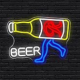 Beer Neon Sign Dimmable LED Beer Bar Neon Light Decor Wall Art Man Cave Sign Wall Hanging Signs Business Man Cave Bar Pub Beer Gift(16.5 * 12.2in)