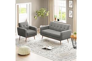 HUIMO Living Room Set, Button Tufted Living Room Furniture Sets, Upholstered Modern Couch Set with Solid Frame, Deep Seat Sofa Set for Living Room, Office (Dark Grey, 2 Piece Set-loveseat+Chair)