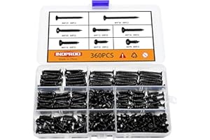 Indprod M4 Flat Head Self Tapping Wood Screws Assortment Fasteners Kit 360Pcs,Phillips Drive Countersunk Head Self-Tapping Screws,Carbon Steel