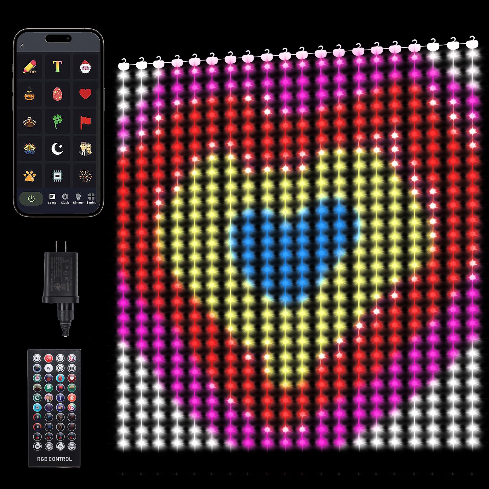 Photo 1 of Afirst Curtain Lights Smart Curtain Lights with 540 LED Music Sync Dynamic DIY Wall Lights APP & Remote Control Curtain String Lights for Valentine's Day Bedroom Window Indoor Outdoor Decor