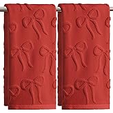 Artoid Mode 2 Pcs Red 3D Bowknot Jacquard Hand Towels for Bathroom, 100% Cotton Soft Absorbent Bathroom Decor Towels, 13.7 x 29.5 Inch