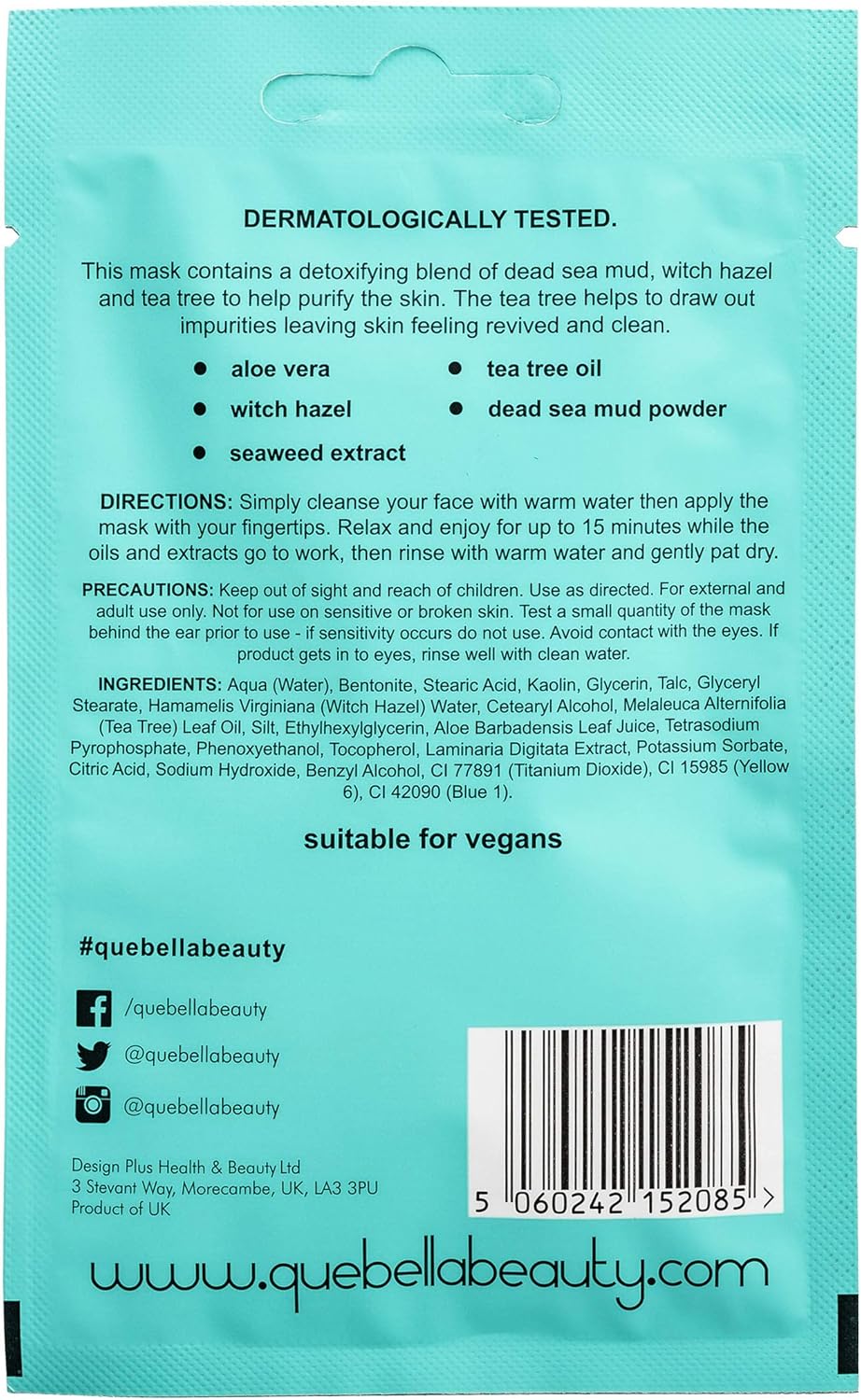 Que Bella Beauty Purifying Tea Tree & Witch Hazel Mud Face Mask, 15 g (Pack of 1) - Image 3