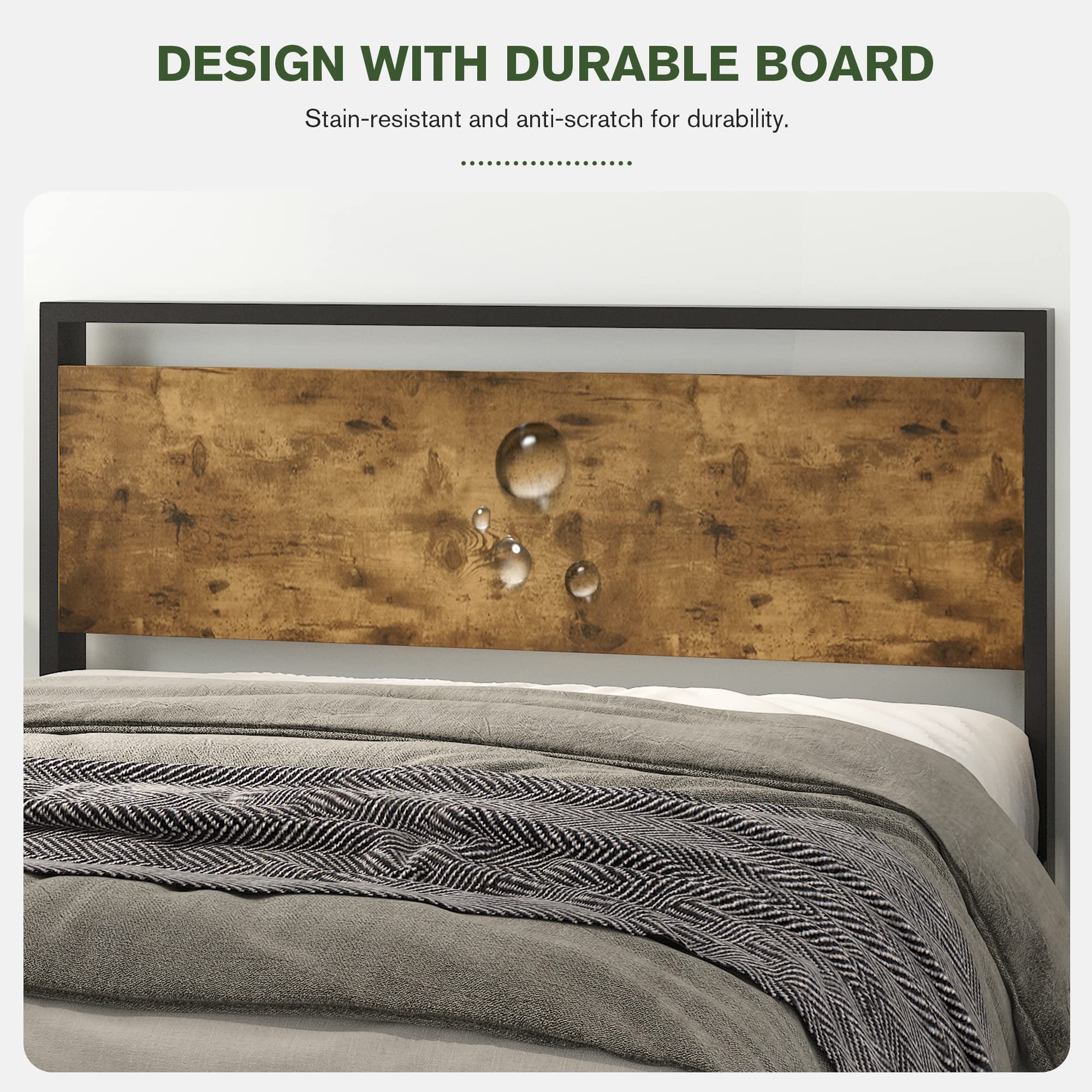 IMUsee Twin Bed Frame with Wood Headboard, Rustic Twin Platform Bed for Kids with Heavy Duty