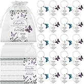 Easywiny 60Pcs Inspirational Gift Funny Butterfly Keychain Motivational Encouragement Thank You Cards and Organza Bags for Employee Appreciation Pocket Favors for Staff Coworkers