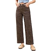 LookbookStore Wide Leg Jeans for Women Trendy High Waisted Stretchy Cheetah Leopard Pants Ankle Length Trouser Jeans