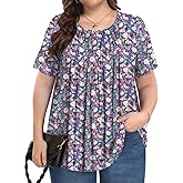 PEVRL Womens Plus Size Tops Summer Shirts Tunic Short Sleeve Crew Neck Loose Fit Blouse 1X-5X