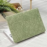 iCasso Compatible with MacBook Air 13 inch Case 2020-2018 Release A2337 M1 A2179 A1932, Texture Leather Plastic Hard Shell Case + Keyboard Cover + Screen Protector, Green Embossed Floral