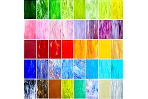 ILLUCKAI 36 Sheets Vibrant Stained Glass Sheets Variety Pack, 6 x 4 Inch Stained Glass Supplies Mosaic Tiles for DIY Crafts Home Decor, Assorted Colors Collection