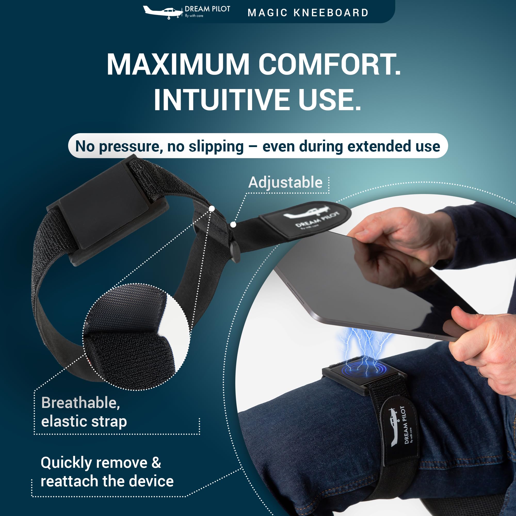 Dream Pilot Kneeboard for iPad, iPad mini, iPhone, Any Android Smartphone, Any Tablet, Universal Solution – Slim, Stable, MIL-STD 810G Certified Design