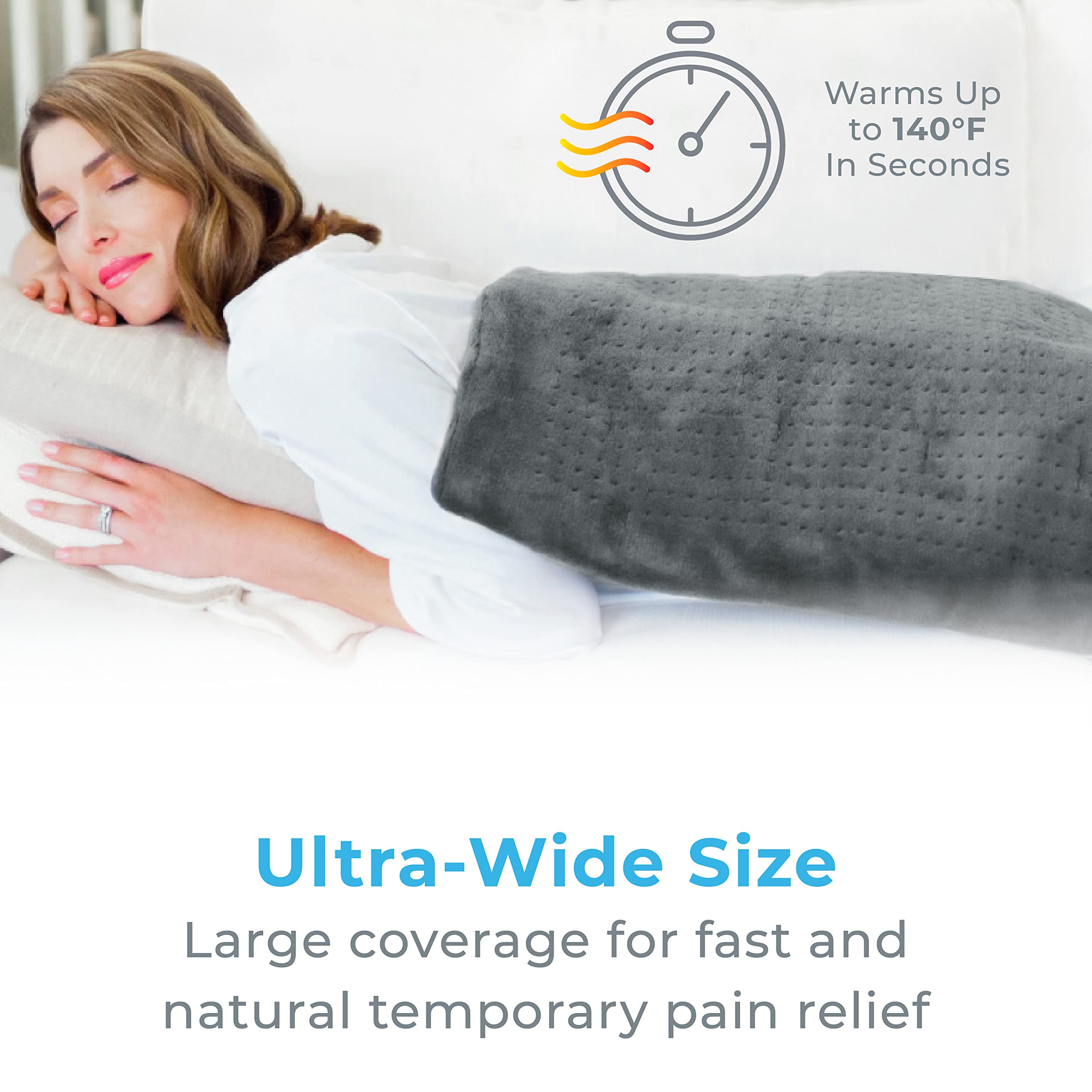Pure Enrichment PureRelief Ultra-Wide Microplush Heating Pad - 20” x 24” XXL Size & 6 Heat Settings for Temporary Neck, Shoulder & Back Pain Relief - Moist Heat Option & Machine Washable (Gray)