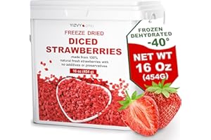 YIZVYOTVJ 16 Oz/1lb Freeze Dried Strawberries Pieces, Resealable Bucket Dehydrated Strawberry - Premium Dried Fruit Bulk No Added Sugar Snack for Smoothies, Oatmeal, Yogurt, Baking, Dessert & Trail Mix