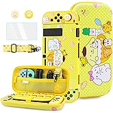 HYPERCASE for Nintendo Switch Carrying Case Yellow Accessories Kit, with NS Switch Protective Cover Skin for Switch Console, Screen Protector, Shoulder Strap & 2 Cute Thumb Caps - Pudding Dog