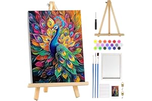 MOGTAA Peack Paint by Numbers for Adults Beginners with Frame, Peack Adult Paint by Number Kits with Easel, Easy DIY Acrylic 