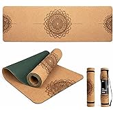 Workout Mat with Carrying Strap - 6mm Thick Cork Yoga Mat (72” x 24”) - Non-Slip Cork Mat for Home, Gym, Fitness & Hot Yoga - Lightweight, Cushioned, Durable & Sweat-Resistant by Fitby