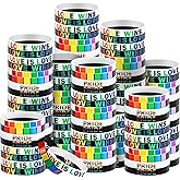 Karenhi 96 Pieces Pride Bracelets bulk LGBT Rainbow Silicone Wristbands Rubber Lesbian Gay Motivational Bracelets for Parades Festival