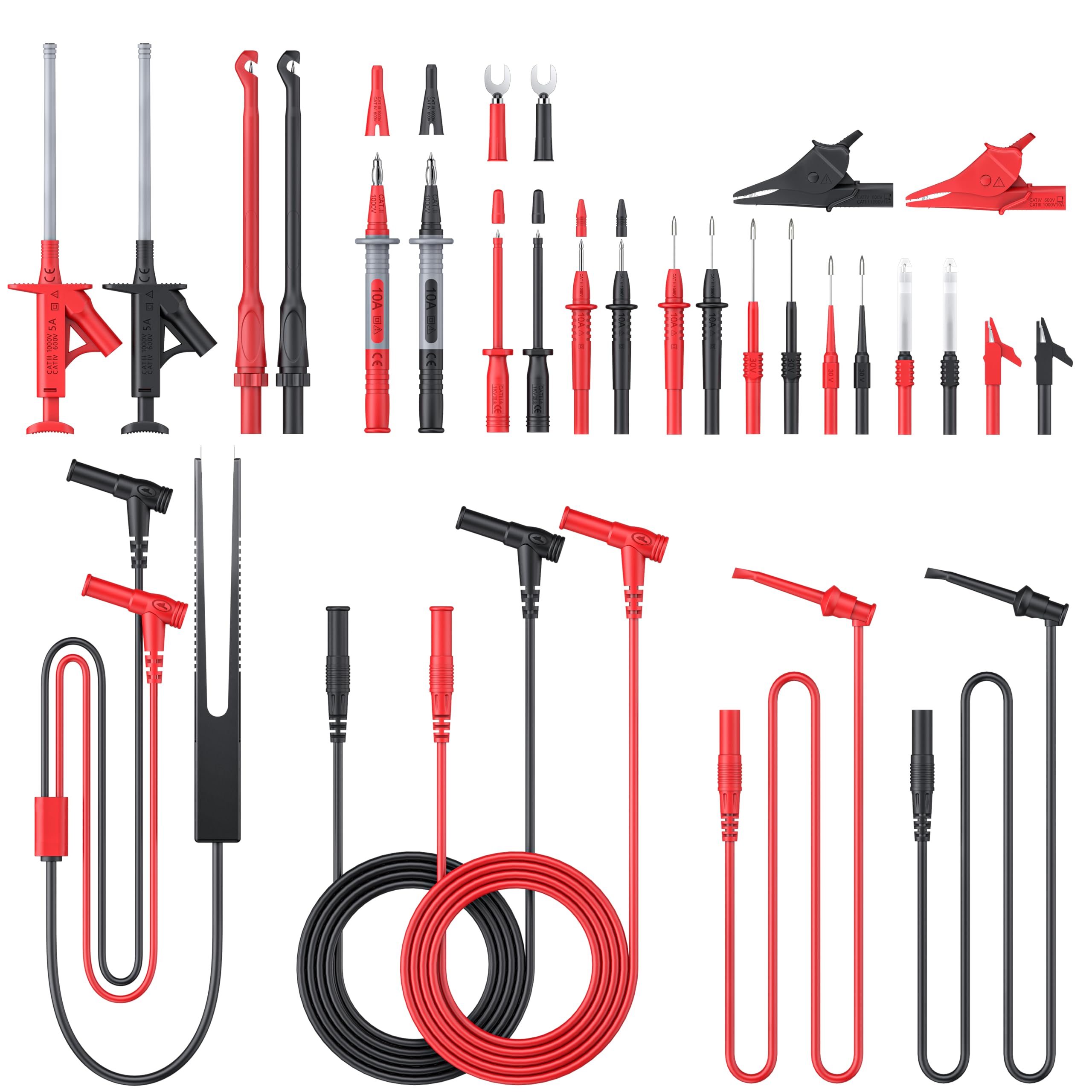 ALLmeter 27PCS Multimeter Test Leads with Replaceable Wire Piercing Probes,Crocodile Clips,Test Hook Clips,and Test Tweezer Flexible Wires Professional Kit for Digital Electrical Multimeter Testing