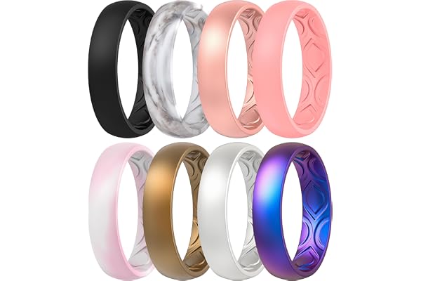 ThunderFit Women Breathable Air Grooves Silicone Wedding Bands Promise Rings 5.5mm Wide 1.8mm Thick - 1/4/8/12 Variety Multip