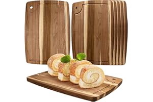 6 Pack Acacia Wood Cutting Boards, Wooden Cutting Board Kitchen Chopping Board Reversible Cheese Charcuterie Serving Board fo