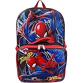 Ruz Spiderman Boy's 16 Inch Backpack With Removable Matching Lunch Box Set (Black-Red)