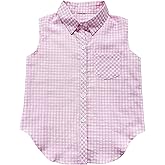 Girls Plaid Sleeveless Button Down Shirt Summer Crop Tops Tie Knot Blouse Tank Tops 4-13Y