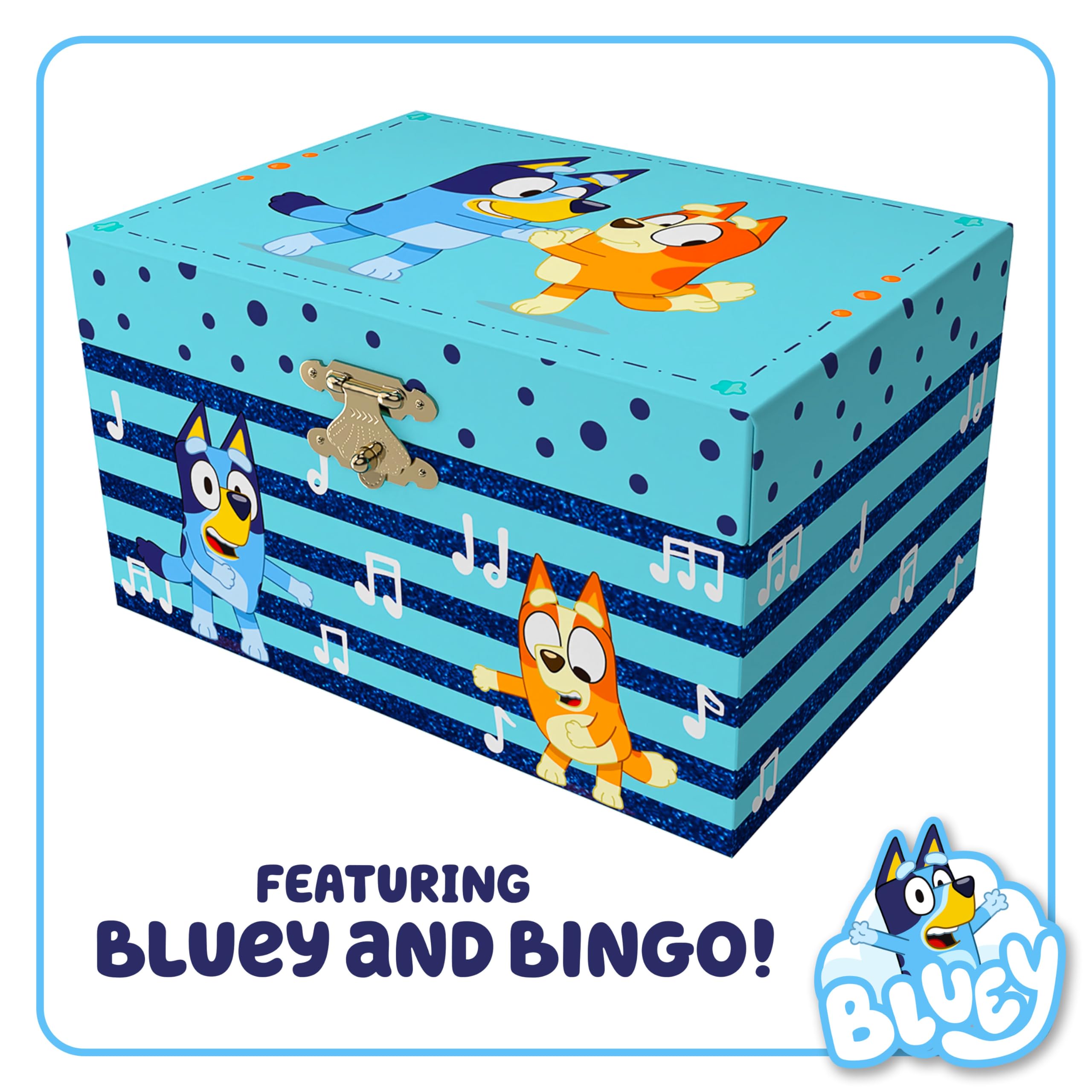 Mini Treasures Bluey Jewelry Box for Girls - Musical Jewelry Box with Spinning Figurine, Bluey Toys for Kids Ages 3-5 - Plays Bluey Theme Song - 6 x 4.7 x 3.5 in