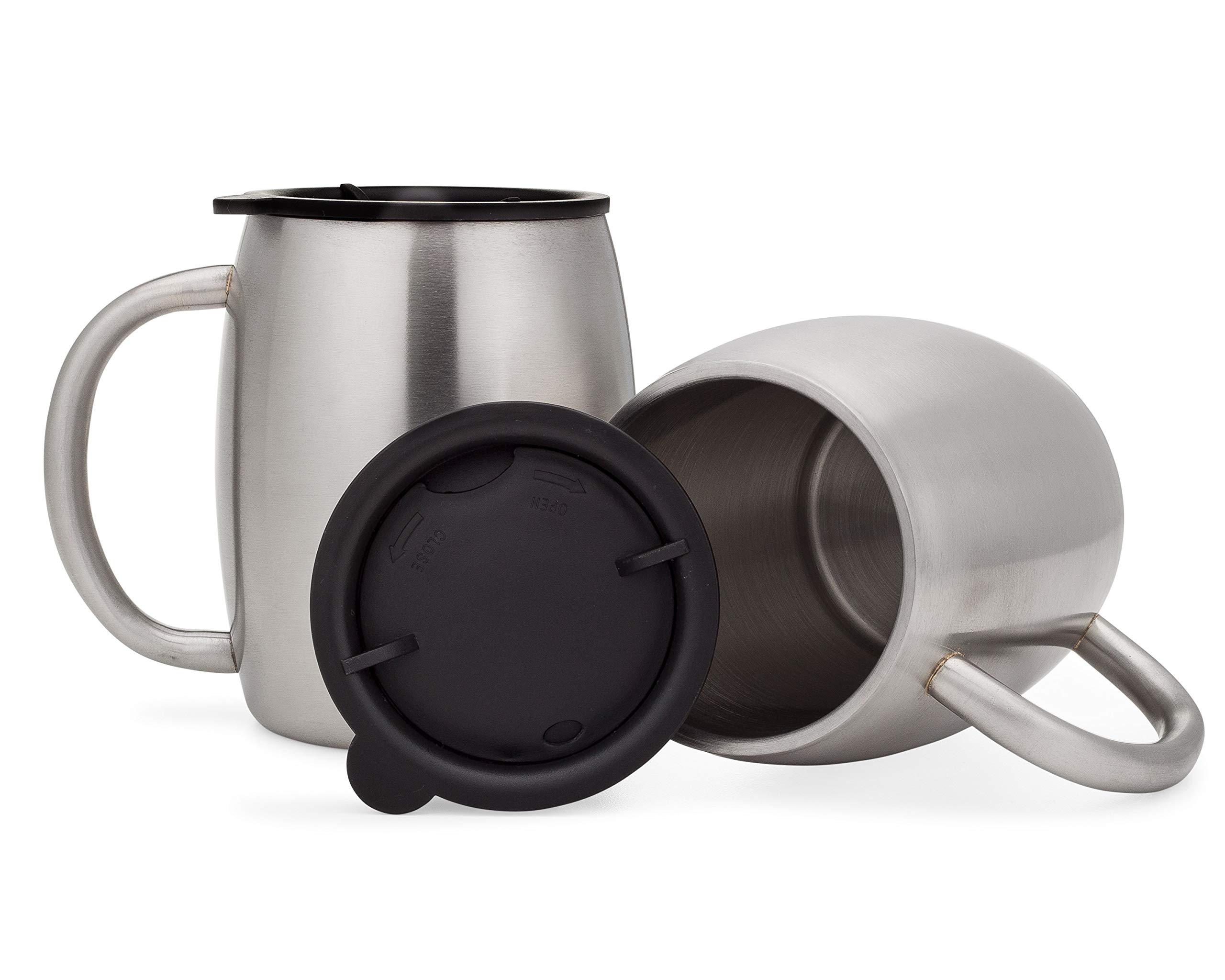 Stainless Steel Coffee Mugs with Lids 14 Oz Double Walled Insulated