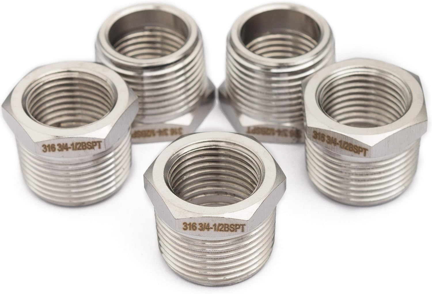 LTWFITTING Stainless Steel 316 Pipe 3/4" Female BSPP x 1/2" Male BSPT Adapter Fuel Gas Air (Pack of 5), Pack of 5pcs