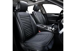 Sunny color 2pc Car Seat Covers, Luxury Car Protectors, Universal Anti-Slip Driver Seat Covers, Edge Wrapping Front Car Seat Covers with PU Leather(Black)