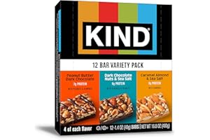 KIND Nut Bars, Variety Pack, Dark Chocolate Nuts & Sea Salt, Peanut Butter Dark Chocolate, and Caramel Almond Sea Salt, Gluten Free, Low Sugar, 5-7g Protein, 12 Count