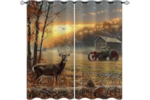 XINBADU Rustic Cabin Deer Blackout Curtains for Girls Boy Home Decor, Farm Country Farmhouse Elk Lodge Grommet Thermal Insulated Drapes Darkening Window Curtain for Bedroom Living Room, 42 x 63 Inch