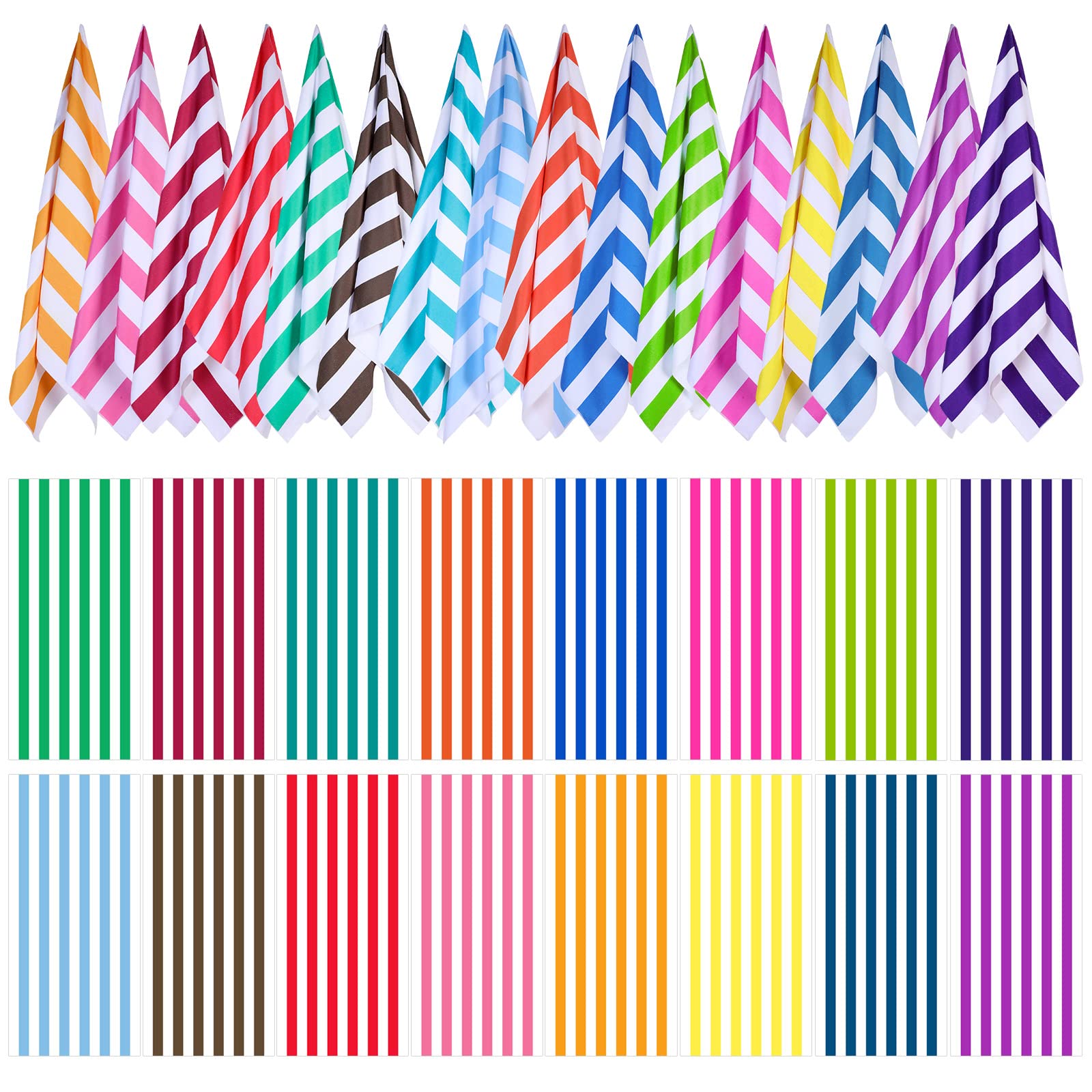 Photo 1 of Redbaker 16 Packs 59 x 28 inches Oversized Beach Towel Bulk Extra Large Pool Towels Set Microfiber Quick Dry Swim Towel Blanket for Women Men Adult Bath Travel (Assorted Colors,Stripes)