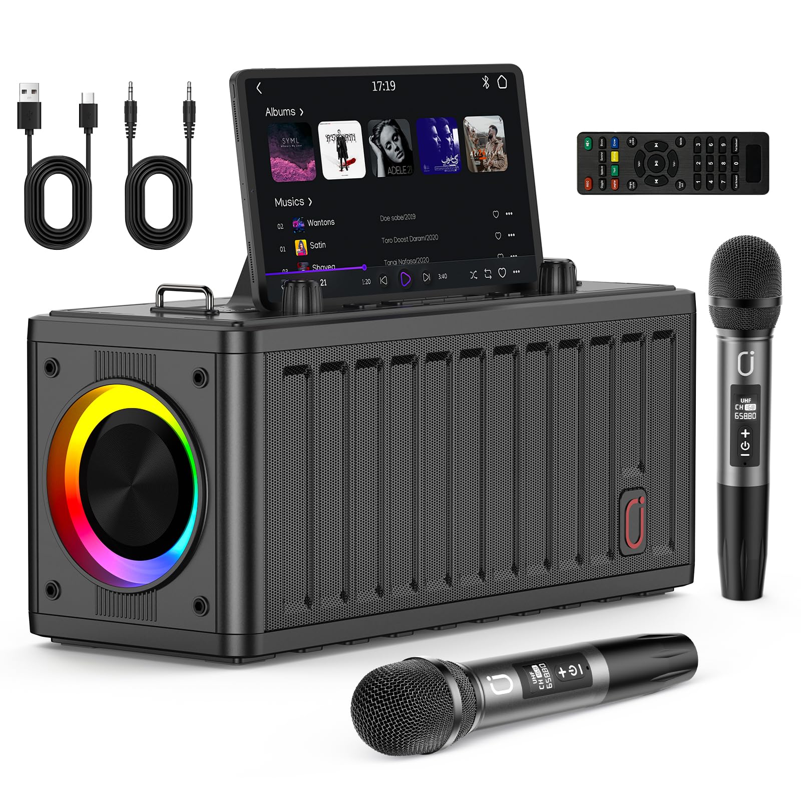 JYX Karaoke Machine for Adults with 2 Wireless Microphones?Portable ...