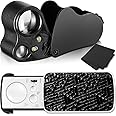 2 Pieces Jewelers Loupe 30X 60X 90X Illuminated Eye Loupe Magnifier Jewelry Magnifying Glass Loop with UV Black Light and Bright LED Light for Diamond Gem Coin Stamp Rock(Black)